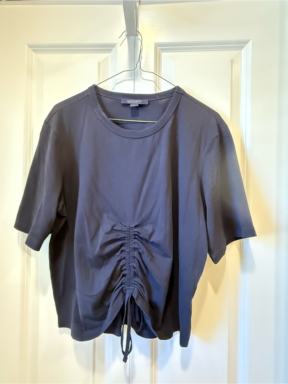 All Saints Black Ruched Drawstring Short Sleeve Tee